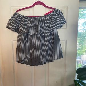 Blue and white stripe, off the shoulder shirt